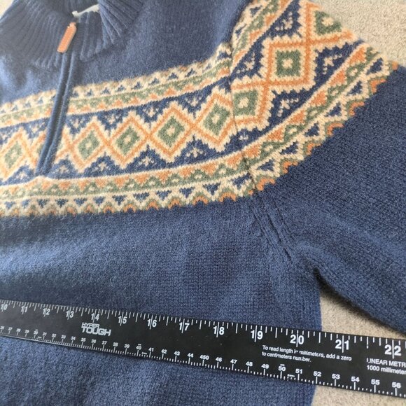 Garnet Hill 1/4 Zip Sweater Mens M 100% Cashmere Navy Aztec Washable Fair Isle - Picture 4 of 8